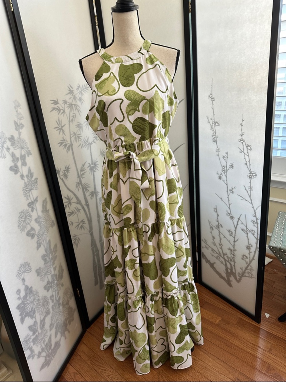 Gracia Olive Green Heart Halter Maxi Dress